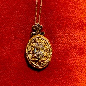 14 k gold necklace with 925 pendent with cubic zirconia stone